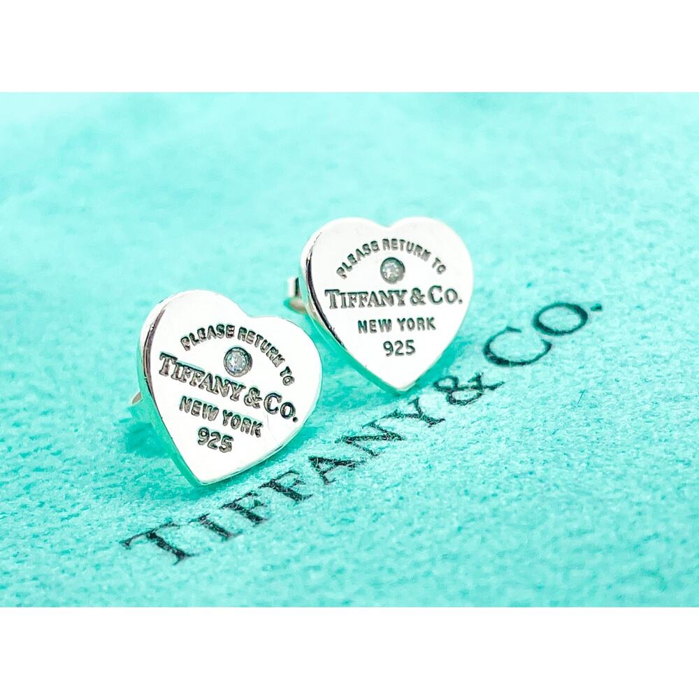 Tiffany & Co. Return to Tiffany Mini Heart Diamond Sterling Silver Stud Earrings - Picture 2 of 14